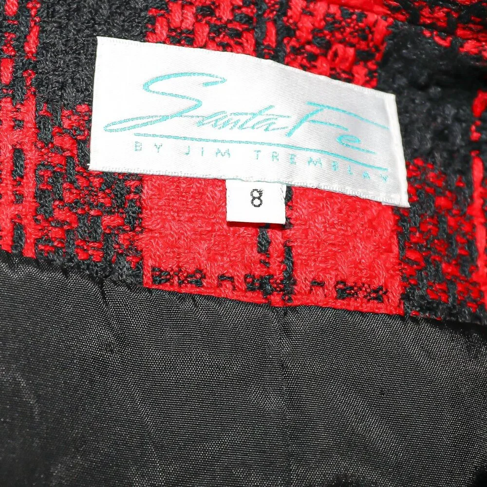 Vintage 80s‎ Red Black Plaid Skirt Suit Matching Set Formal Evening Work Office